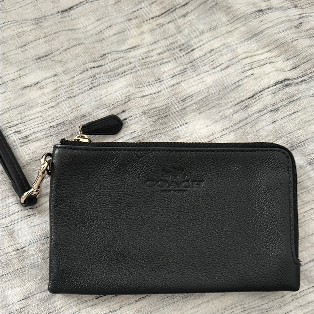 Coach Black Pebbled Leather Wristlet